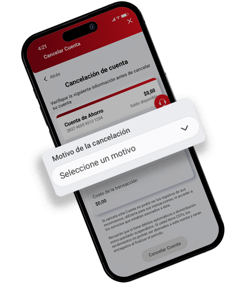 Elija el motivo de la cancelación para poder continuar.
