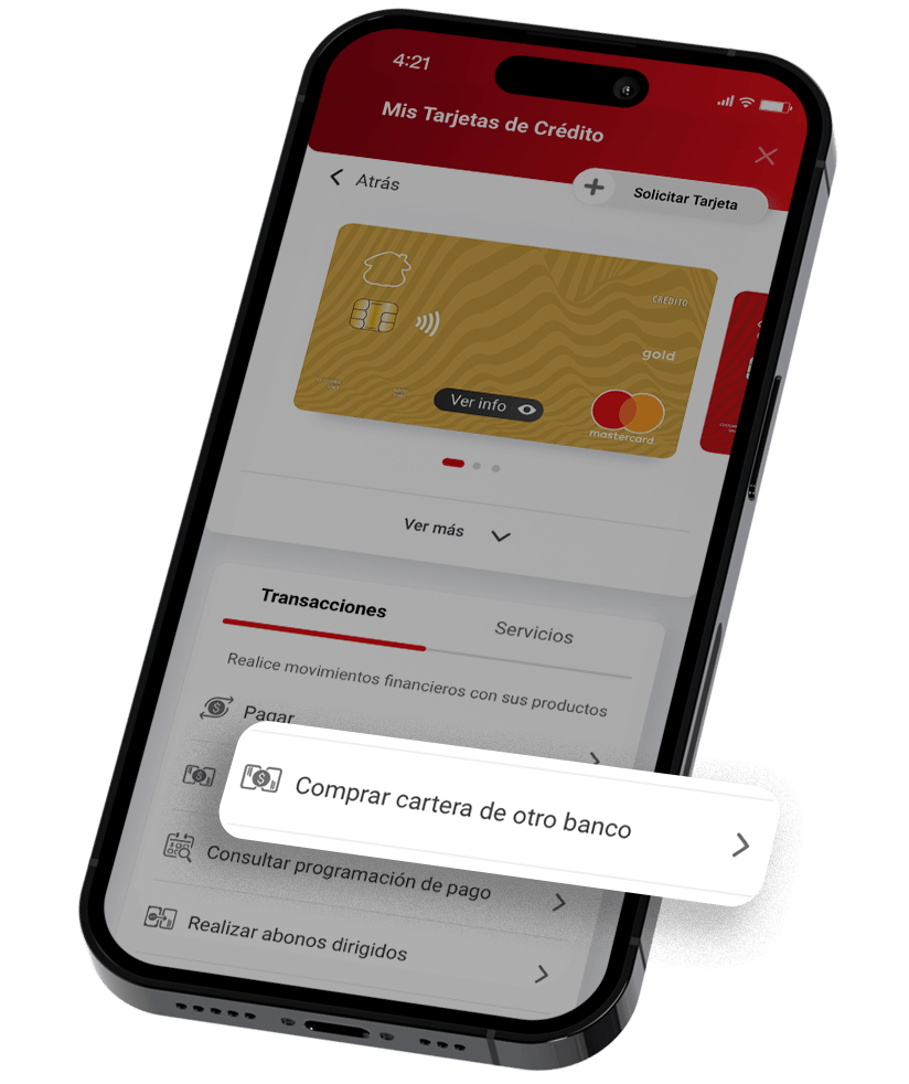 Ingrese a la sección «Transacciones» y luego «Compra de Cartera de Otro Banco»