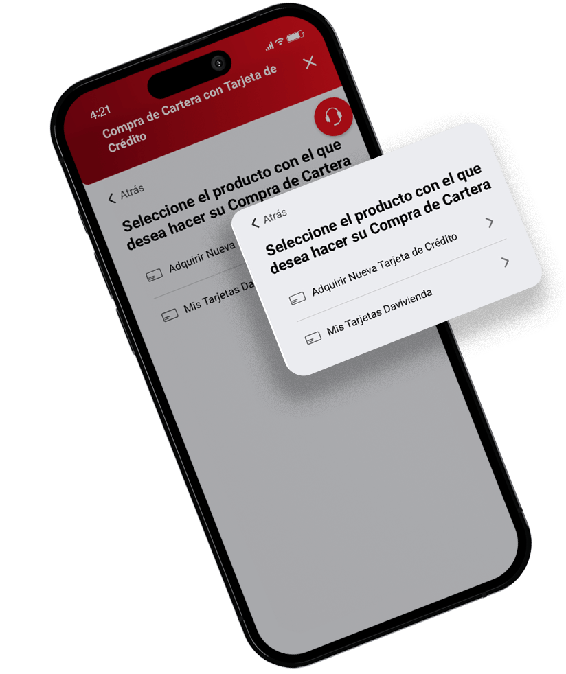 Seleccione el producto con el que quiere realizar la Compra de Cartera y siga los pasos que le indica la App.